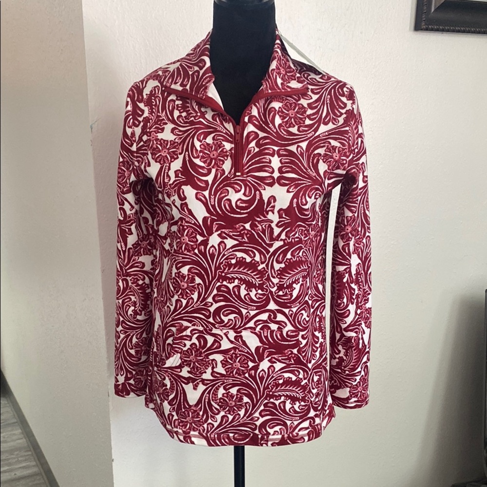 Red and White Patterned Long Sleeve Top